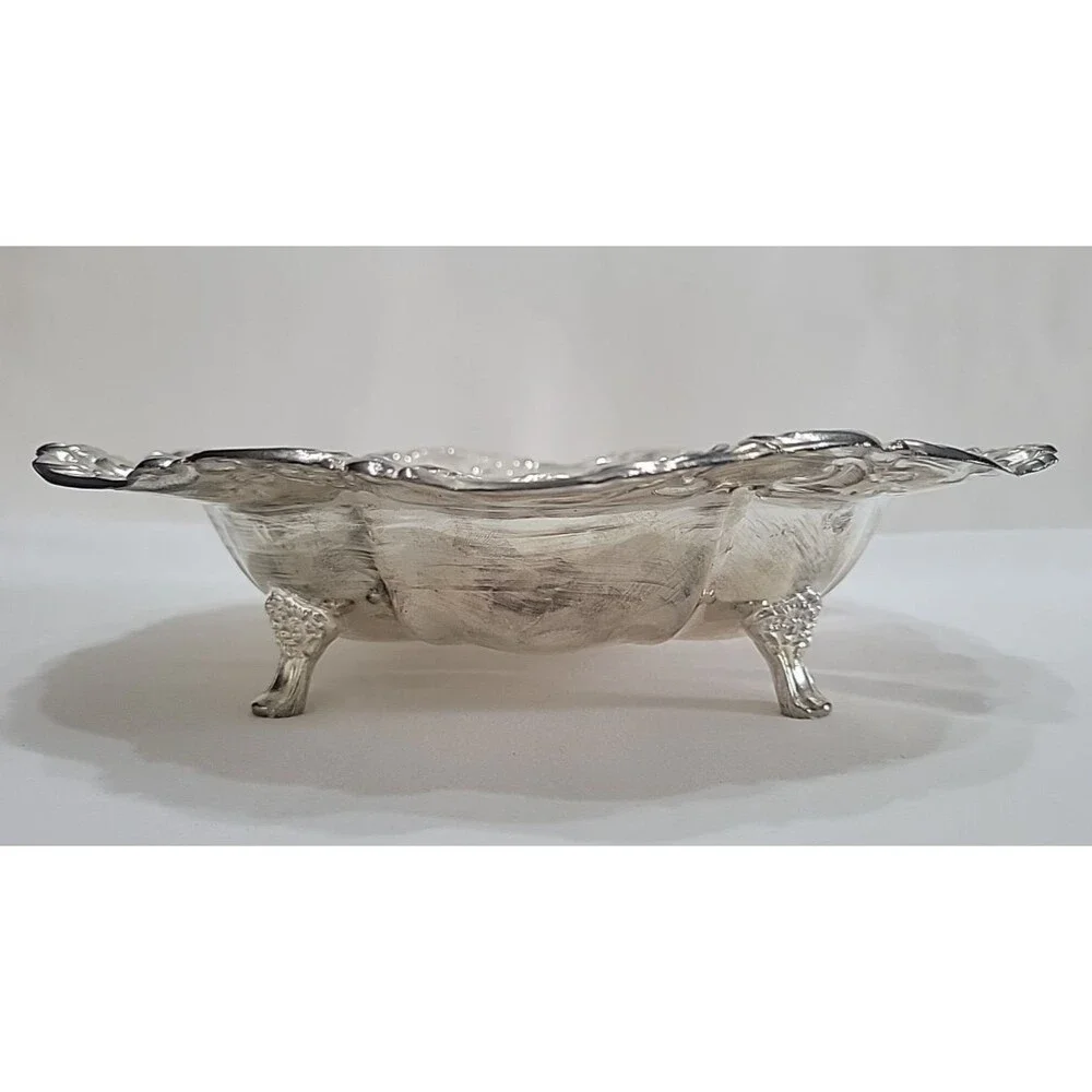 Vintage Silverplate Footed Serving Bowl Scroll Rim Candy Dish Rococo Style 11